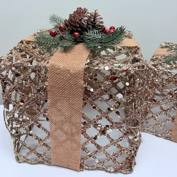 New Hobby Lobby Set of 3 Glitter & Pine Metal Holiday Gift Boxes Decor - Picture 2 of 14